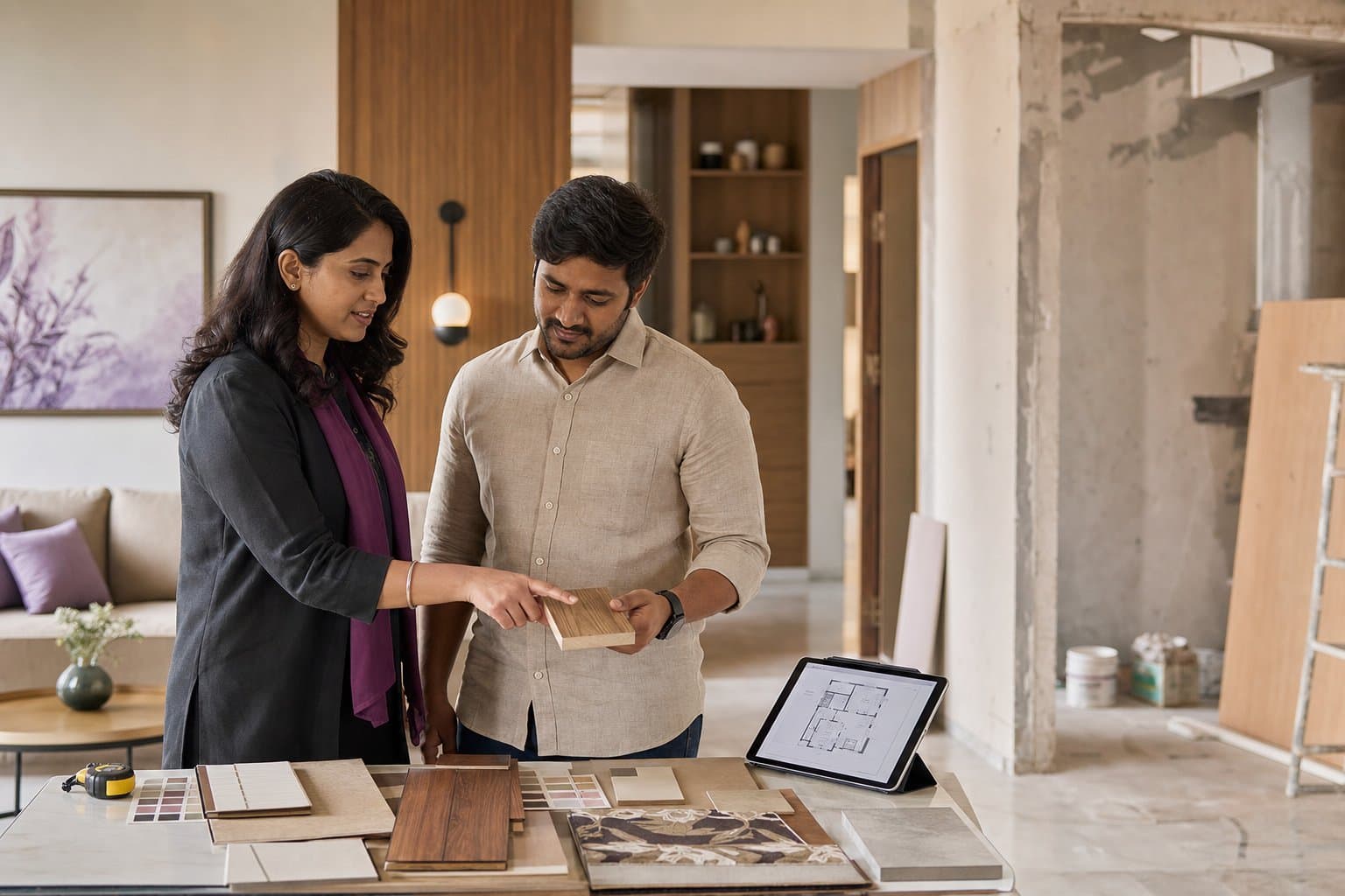BlinkUp professional helping a homeowner review materials before renovation
