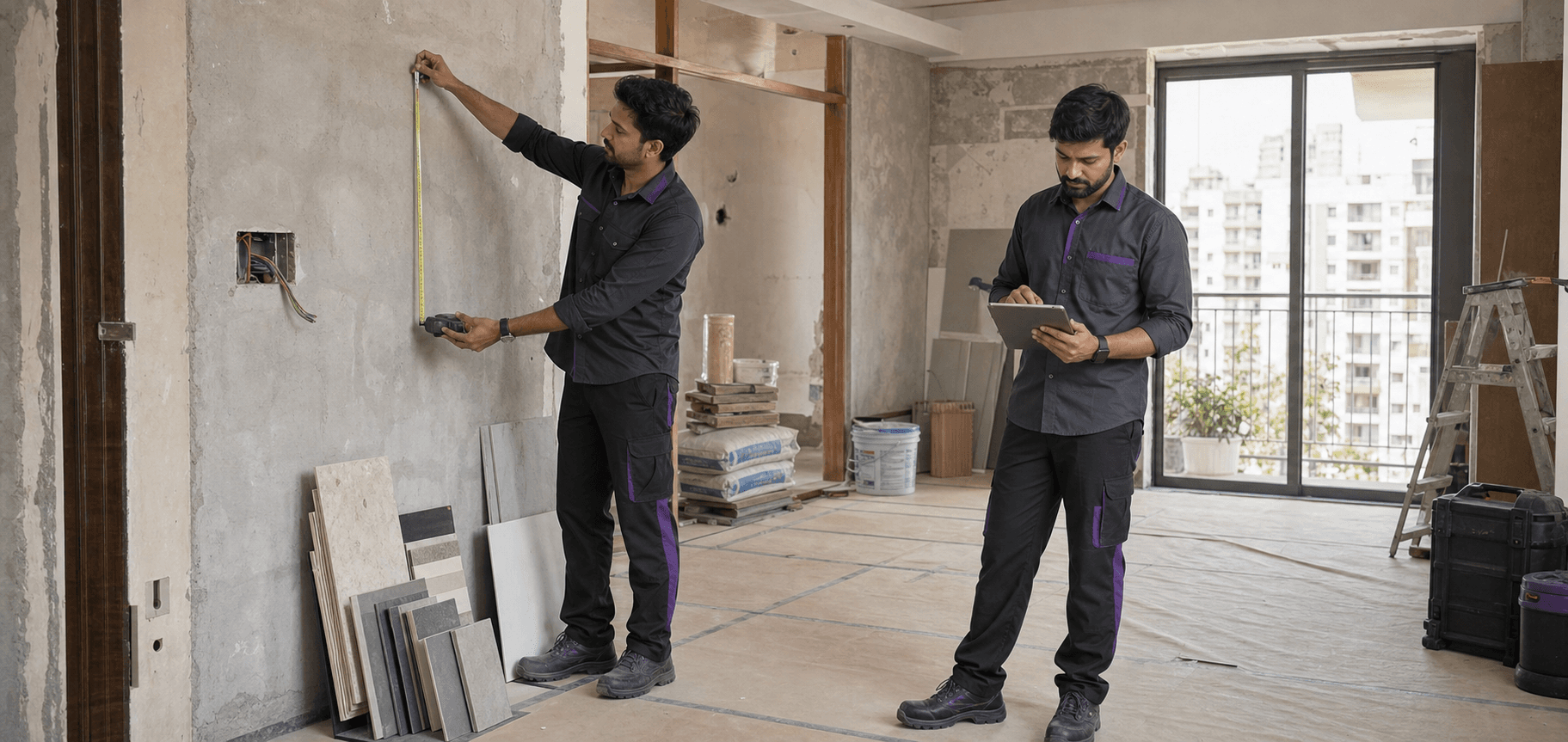 BlinkUp renovation professionals surveying an apartment in Bhopal